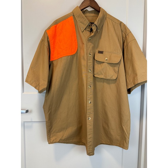 Sportsmans Warehouse Outfitters Canvas Utility Shirt Khaki Neon Shoulder Size XL - Picture 2 of 10